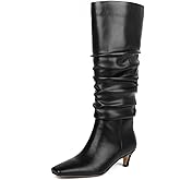 KysBloes Knee High Slouch Boots for Women Low Kitten Heel Long Boot Square Toe Fall Slouchy Boots Comfortable Fashion Shoes(Black,US size 7)