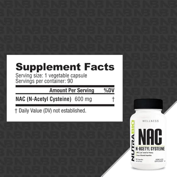 NUTRABIO N-ACETYL CYSTEINE SUPPLEMENT (NAC) – 90 CAPSULES, 600MG EACH – POWERFUL ANTI-OXIDANT – IMMUNE SUPPORT – BOOST GLUTATHIONE