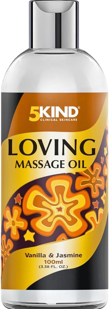 5Kind Loving Massage Oil 100ml - Massage Oils for Date Night - Passionate Jasmine & Vanilla Body Oil - Relaxing Massage Oils for Massage Therapy