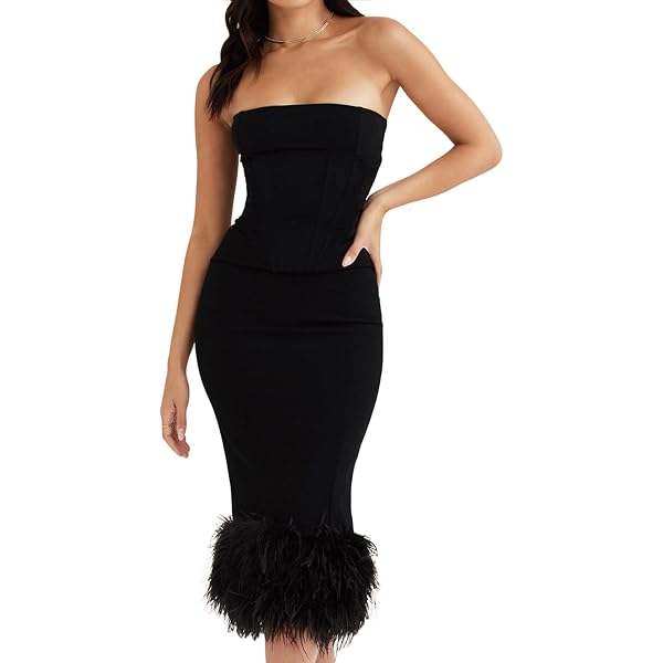 Amazon.com: One Shoulder Midi Cocktail Party Dress for Women Feather Hem Formal  Evening Gowns(Black,S) : Clothing, Shoes & Jewelry