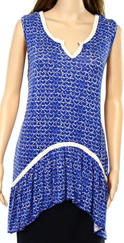 Max Jeans White Womens Medium Heart Printed Knit Top Blue M