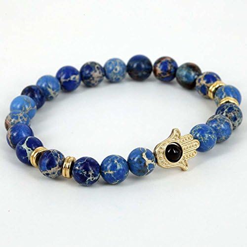 Yestone Jewelry 8mm Black Lava Stone Gold Evil Eye Charm Hamsa Bracelet for Men and Women
