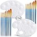 20 Pcs Paint Brush Set with 2 Pcs Paint Tray Palette, FineGood Round Pointed Tip Nylon Hair Paintbrush for Kids Students Beginners - Brown