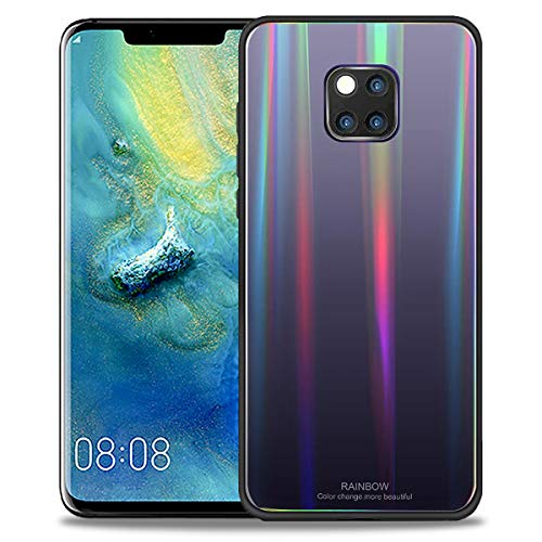 BeautyWill Huawei Mate 20 Pro Tempered Glass Case Rainbow Gradient 9H Anti-Scratch Cover (Rainbow-A)