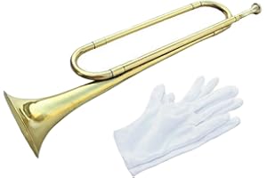 Tachiuwa Portable BB Bugle Yellow Brass Cavalry with Gloves 47cm Trumpet Blowing Orchestra Music Instrument