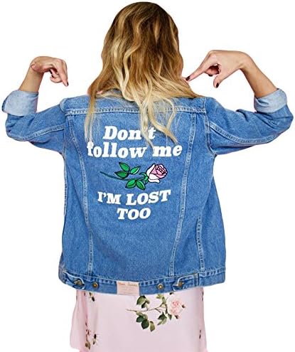 TUSFTAY Women's Rose Flower Printed Denim Jacket Vintage Loose Cropped Jean Coat (M)