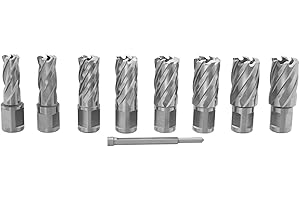 Accusize Industrial Tools 8 pc 9/16 inch to 1 inch H.S.S. Annular Cutters, Cutting Depth 1 inch, with 8 Pc of Pilot Pin, A05