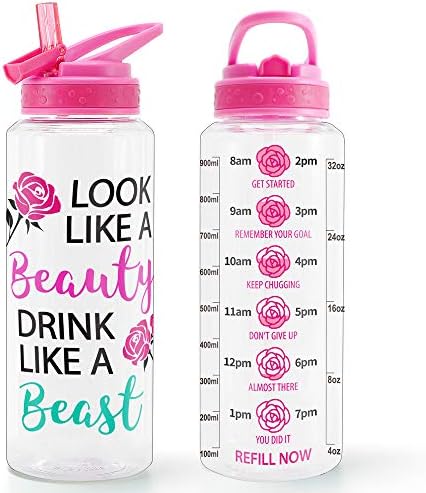 Home Tune 32oz Motivational Water Bottle with Straw & Time Marker, BPA ...