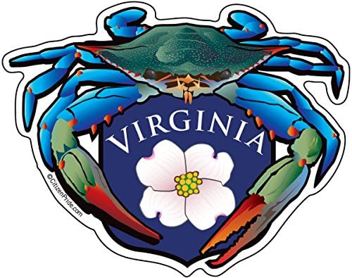 Citizen PrideBlue Crab Virginia Dogwood Crest 5x4 inches Sticker Decal die Cut Vinyl - Made in USA