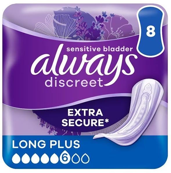 Always Discreet Incontinence Pads Women, Long Plus, 32 High Absorbency Pads (8 x 4 Packs), Odour Neutraliser, SAVING PACK, for Sensitive Bladder