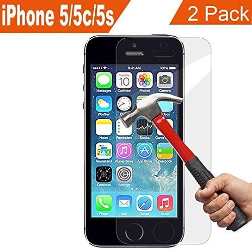 GkGk 0.26mm 2.5D Round Edge 9H Hardness Clear Tempered Glass Screen Protector for Apple iPhone 5 / 5S, (2 Pack) - Anti-Blue