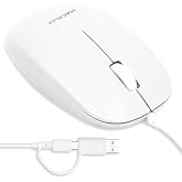 Macally Wired Mouse for Mac and PC - Dual USB C + A Plug - Simple Ambidextrous 3 Button USB Mouse Wired with Scroll Wheel and 1200 DPI Optical Sensor - for Apple, MacBook, iMac, Laptop and PC - White
