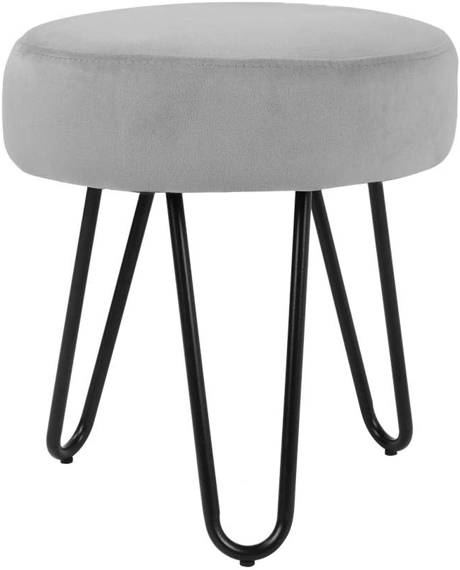 lyrlody Foot Stools,Modern Small Round Stool Velvet Ottomans Footstool with Hairpin Style Legs for Home Office Bedroom Living Room Fitting Rooms,13.7x13.7x16.5inch(Grey)