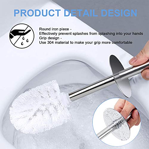 Glendan Toilet Brush and Holder,3 Pack Upgraded Modern Design with 304 Stainless Steel Long Handle and Kinsky Strong Bristles,Bathroom Toilet Bowl Brush Set-Ergonomic, Elegant,Durable