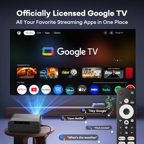 Boldever 1500 ANSI Google TV Smart Projector, 4K Projector with WiFi and Bluetooth, 20W HiFi Speaker, Auto Focus & Auto Keystone, HDR10, Portable Movie Projecteur for Outdoor and Indoor Home Theater