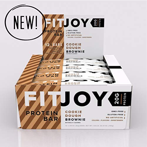 FitJoy Protein Bar, Gluten Free, Low Sugar, High Protein Snack, Cookie Dough Brownie, Pack of 12 Bars