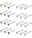 Fystir 120 Pcs Stainless Steel Nose Studs Piercing Pin Crystal Body Piercing Jewelry 20g