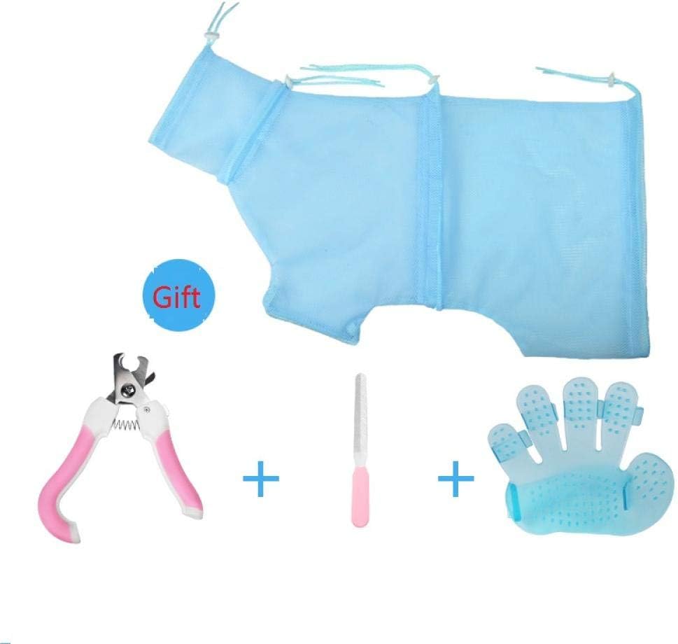 RXQCAOXIA Pet Cat Grooming Washing Bath Bag, Mesh Bag For Shower, Cleaning Ear, Medicine Feeding, Scratch-Resistant Bag, Fixed Bag Cat Bath Bag@Blue C