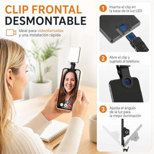 MONSTYLE Luz para Grabar Videos, 60 Led Luz para Celular con Clip | 3 Modos, 10 Niveles De Brillo, Iluminación Ajustable 2500k-9900k, CRI 95+, Selfies, Fotografía, Grabación De Vídeo