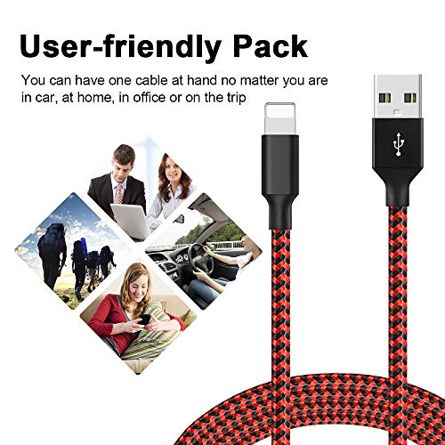 Lightning Cable, Hootech iPhone Charger Cables, 5Pack 3FT 2x6FT 2x10FT to USB Syncing Data and Nylon Braided Cord Charger for iPhone Xs Max, XR, X, 8, 7, Plus, 6, 6S, 6 Plus, 5, 5C, 5S, SE - Red - Thumbnail 5