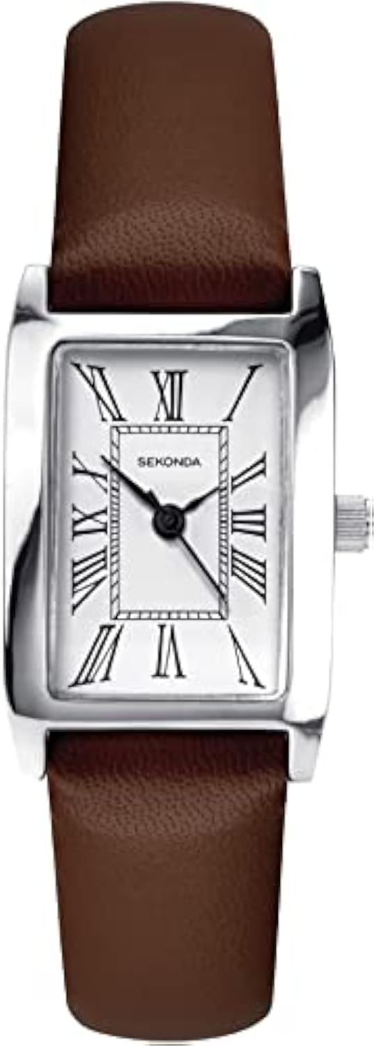 Sekonda Classic Ladies Quartz Watch with White Dial Analogue Display and Brown Strap 40338