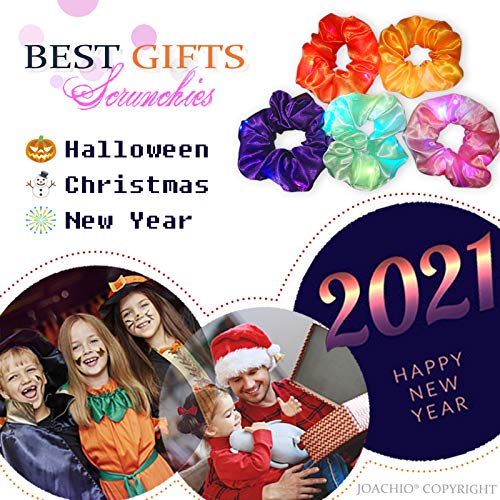 Light Up Hair Scrunchies, 8 Pcs Led Luminous Scrunchy Hair Bands Satin Scrunchies Elastic Hair Tie, Glow in the Dark Hair Accessories for Women Valentines Day Halloween Girls Birthday Gift Party Christmas New Year Headwear