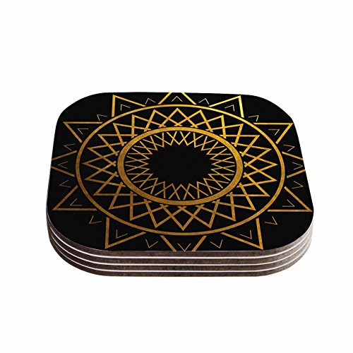 KESS InHouse Matt Eklund"Gilded Sundial" Gold Black Coasters (Set of 4), 4 x 4", Multicolor