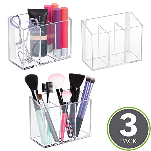 mDesign Self Adhesive Vanity Cosmetic Organizer for Hair Care, Jewelry, Makeup - Pack of 3, Clear
