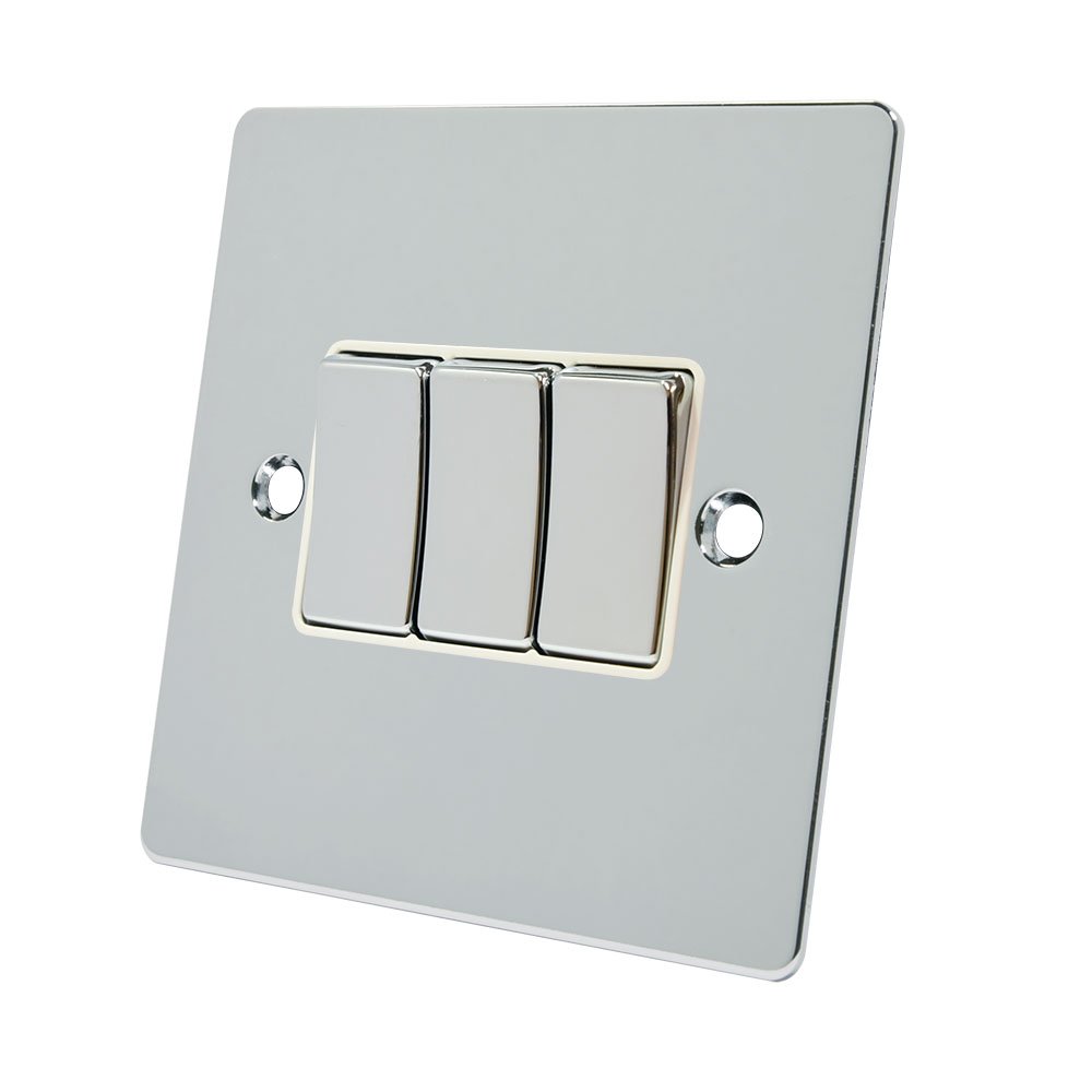 Alliance Electrical FPC3GSWIWC 10 A 3 Gang 2 Way Black Insert Flat Metal Rocker Light Switch - Polished Chrome