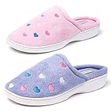 KushyShoo Women's Terry Embroidered Cozy House Clog Slippers