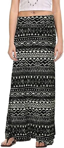 Merry21 Womens Indian Aztec Tribal Print Full length Maxi Skirt XL Black