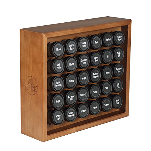 AllSpice Wooden Spice Rack, Includes 30 4oz Jars- Cherry