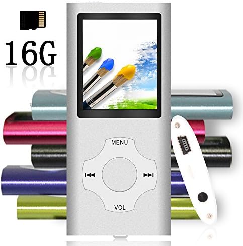 Tomameri - MP3 / MP4 Player with Rhombic Button, Including a 16 GB Micro SD Card and Maximum support 32GB, Compact Music &amp; Video Player, Photo Viewer, Video and Voice Recorder Supported - Silver