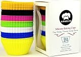 HAWKELAND 24-Pack Silicone Baking Cups- Reusable Muffin and Cupcake Liners- Oven, Microwave and Freezer Safe- Eco-friendly Food Grade Silicone- Dishwasher Safe- Bonus 6 Cups And Recipes eBook Included