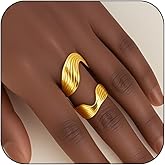 Chunky Rings For Women, Gold Silver Thumb Ring Asymmetrical Wavy Curve Ring Adjustable Non Tarnish Dainty Stainless Steel New Year Anniversary Birthday Jewelry Gift