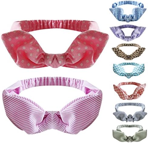 Domy Cute Baby Headbands Bunny Ear Girl Headwear Bow Elastic Knot Headbands (9 Pack)