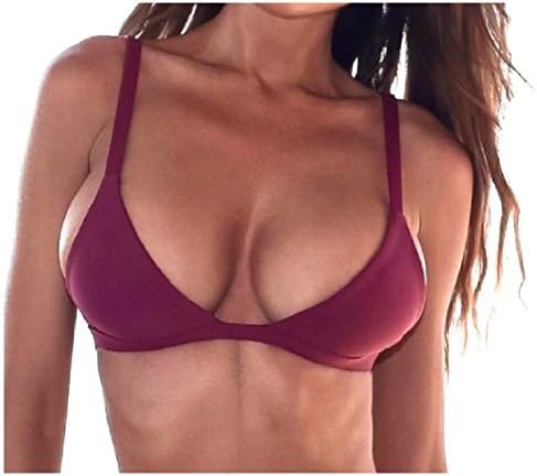 KaWaYiWomen Kawayi Women's Stylish Bikini Backless Non Padded Solid Color Sexy Non Underwired Chic Soft Skinny Bikini Tops Wine Red L