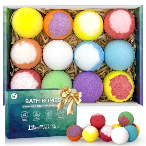 Bath Bombs for Women Mom Her Set, Christmas Stocking Stuffers for Teen Gifts - 12Pack Handmade Natural & Organic, Spa Relaxing Birthday Gifts for Men, Aromatherapy Bubble Bath, White Elephant Gifts