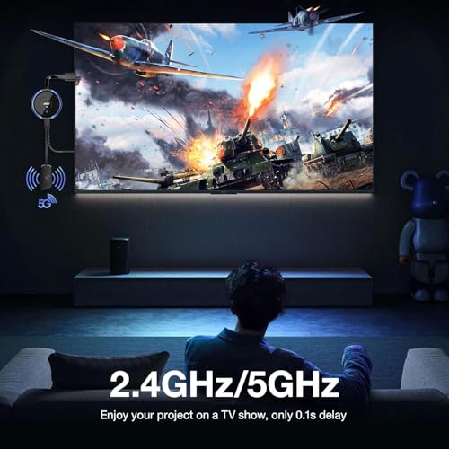 4K/5G HDMI Wireless Transmitter & Receiver, 164FT/50M HD Streaming Video/Audio Receiver for Camera/PC/Laptop/PS5/Blu-Ray to Monitor/Projector, Support Multilingual