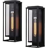 Cerdeco 18” Modern Outdoor Wall Sconce with Rectangular Metal Frame and Transparent Glass Shade,Black Outdoor Lighting for Ga