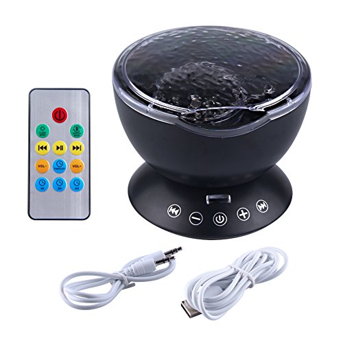 Remote Control Ocean Wave Projector Night Light Lamp With Built-in Music Player, 12 LEDs & 7 Color Changing Modes Night Light, Bedroom Living Room, Gobo, KTV Room, Decoration Lamp for Kids Black