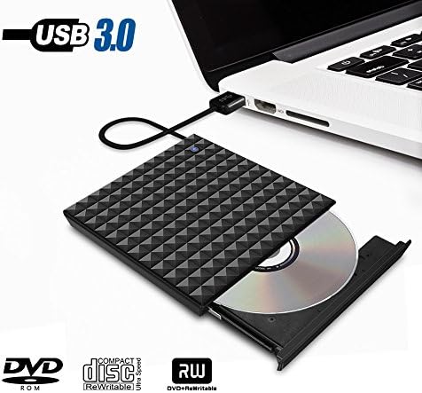 USB 3.0 External DVD Drive,Paragala Ultra Slim External CD Drive Portable CD DVD Player Burner Reader Writer with Built-in Cable,Excternal Optical Drive for Laptop Notebook Macbook (Dark Black)