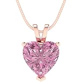Clara Pucci 2 cttw Pink Simulated Diamond Rose Gold-Plated Silver Necklace and Pendant for Women (16" Box Chain,Heart Cut,8mm)