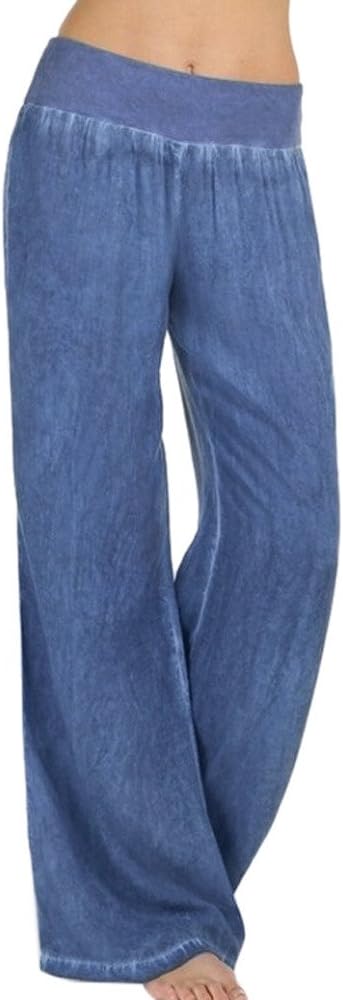 Muranba Women Casual Wide Leg Denim Pants Elasticity Palazzo Jeans