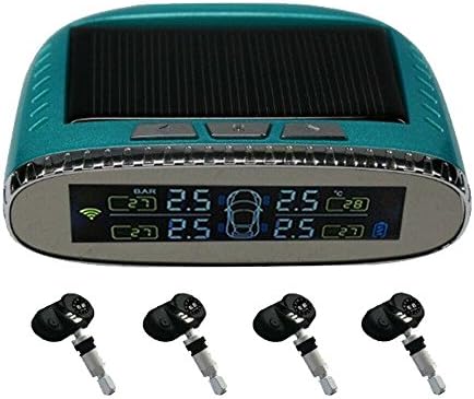 Meirun Car TPMS,Solar Power Tire Pressure Monitor System,Real time Tire Pressure Gauge with 4 Internal Sensors (Blue)