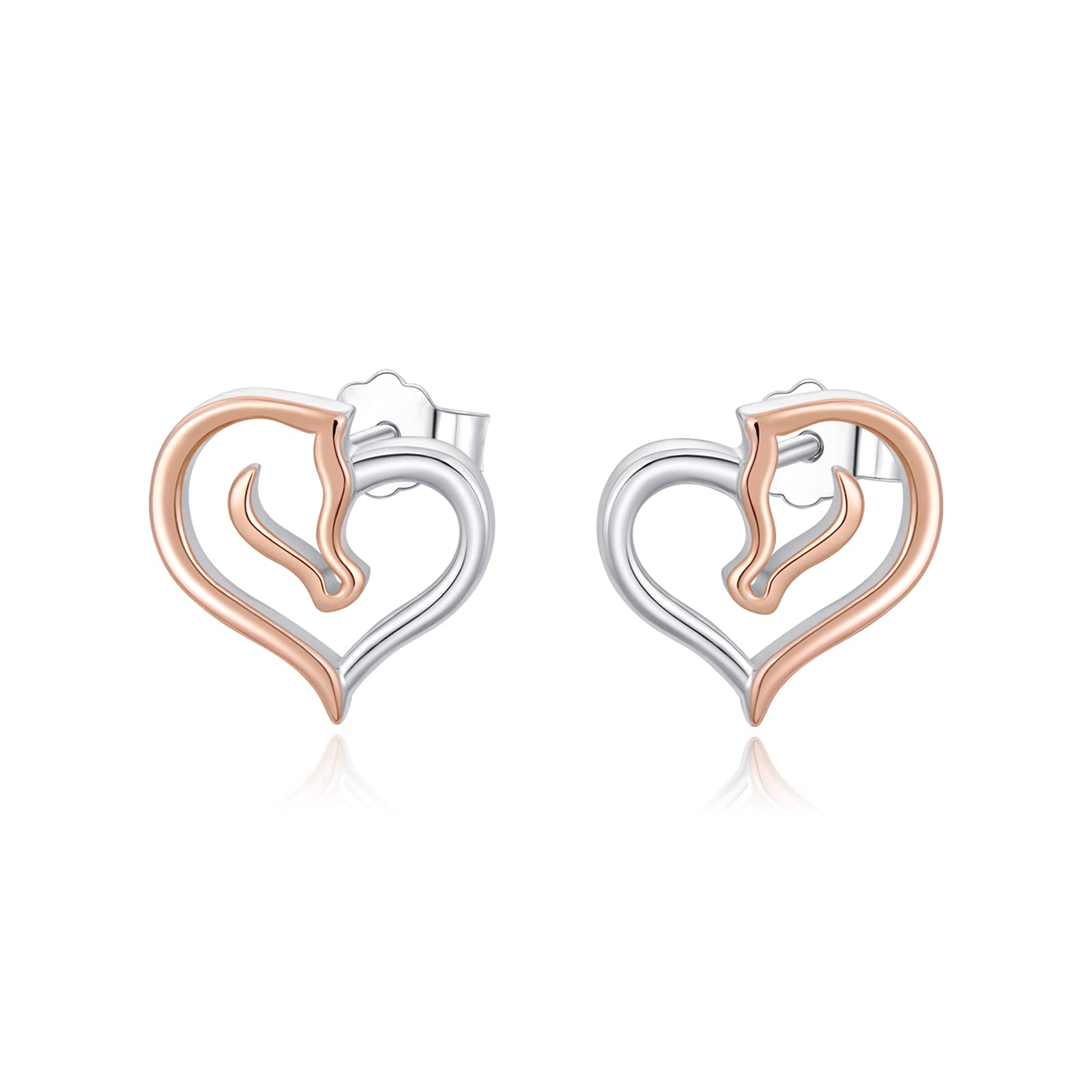 Horse Earrings 925 Sterling Silver Heart Rose Gold Horse Earrings Studs for Women Hypoallergenic Christmas Jewelry Graduation Gift