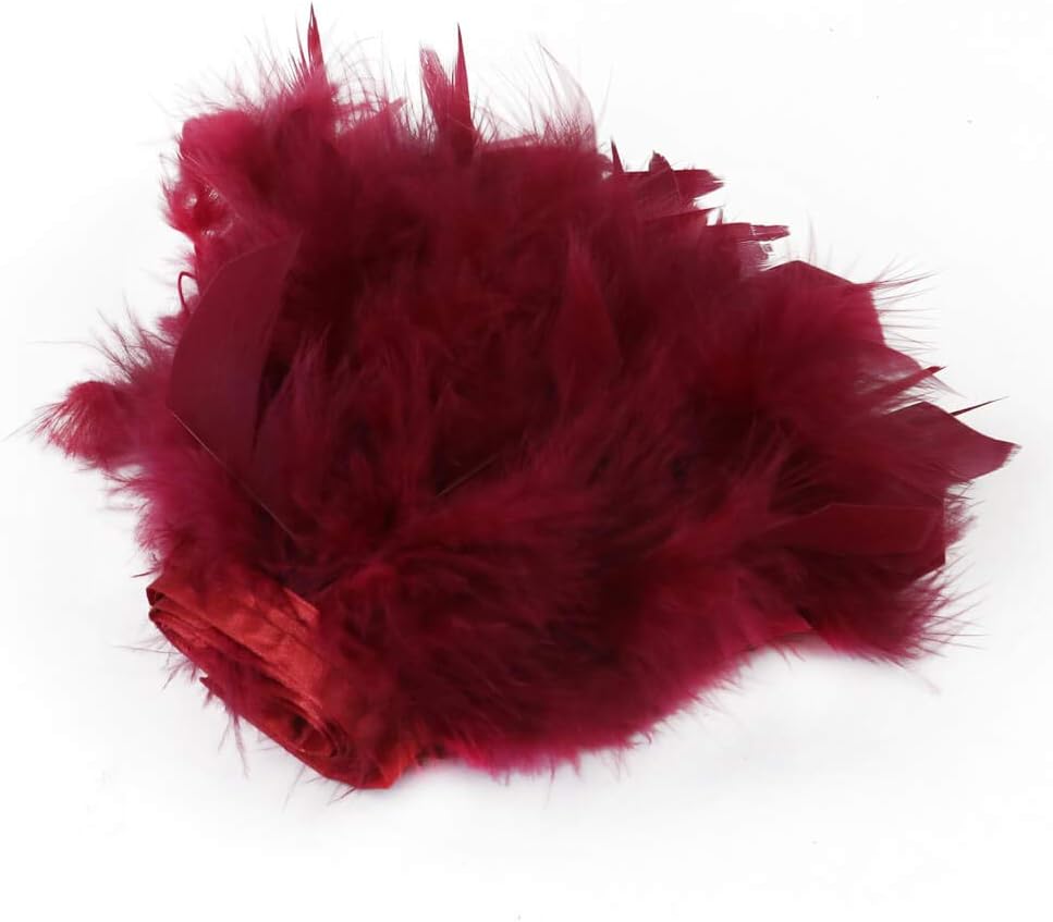2 Yards Fluffy Feather Ribbon Trims 4-6 Inches White Turkey Feather Fringing For Costumes burgundy red