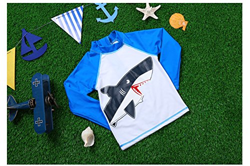 Monvecle Little Boys' 3-Pieces Shark Rash Guard Swimsuits UPF 50+ Sun Protection Swim Set Blue 7-8Y