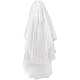 Omorro 2 Tiers Sparkly Bridal Wedding Veil, Fingertip Length Bachelorette Party Bling Veils Glitter Bridal Veil for Women Girls (White)