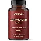 AROMAVITA Ashwagandha Capsules – KSM-66® 1000mg Daily Dose – Pure Organic Root Powder Extract Ayurvedic Supplement - Focus Mood Support Increase Energy Strength. Natural KSM for Superior Absorption.